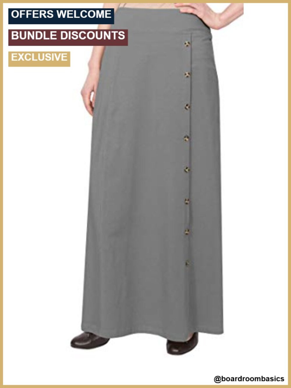 Stretch Cotton Knit Faux Button A-Line Maxi Skirt Casual